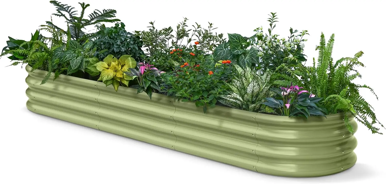 

8x2x1ft 12" tall Galvanized Metal Raised Garden Bed for Plants, Vegetables, Herbs