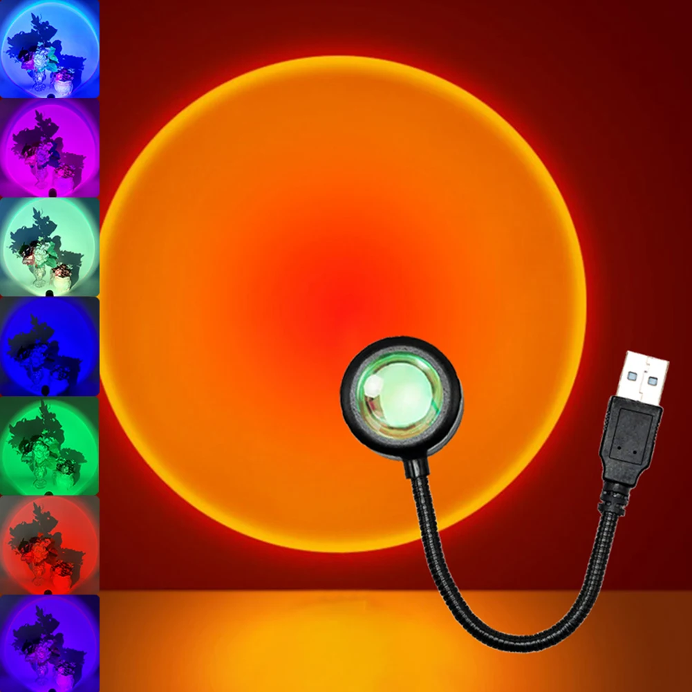 Nieuwe Creatieve Zonsondergang Licht Zonsondergang Licht Regenboog Zeven Kleuren Projectie Licht Usb Live Achtergrond Sfeer Licht