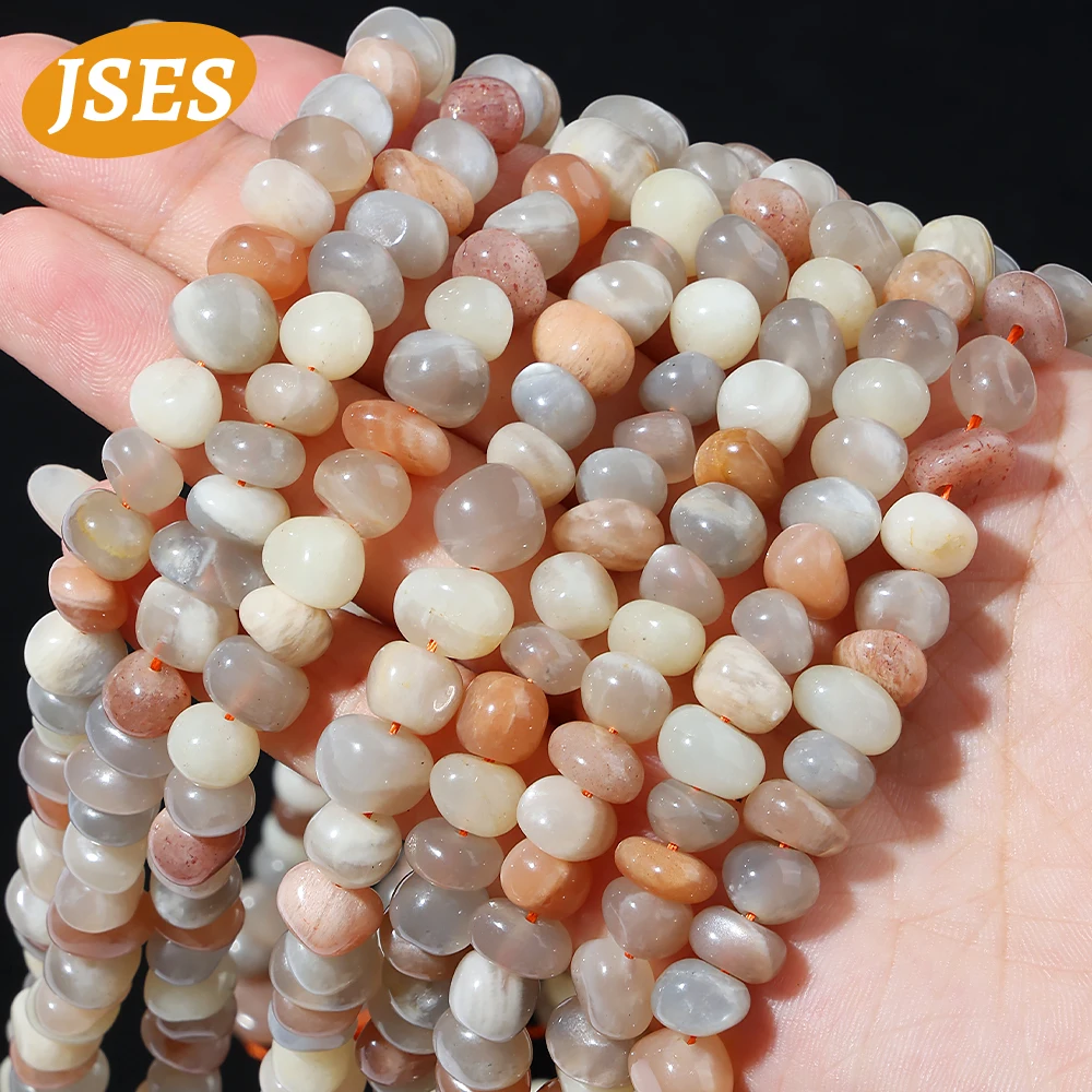 JSES AA Natural Stone Beads Colorful Moonstone Pebble Gemstone Spacer Loose Beads For Jewelry Making Diy Bracelet Necklace 15