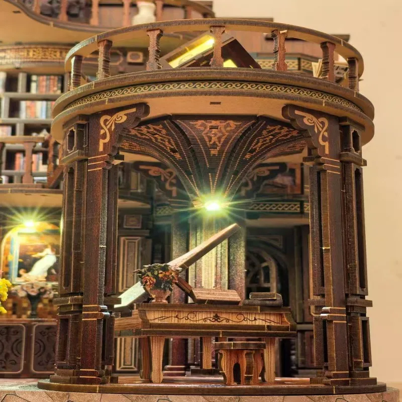 3D Retro Dreamy Book Hall Fai da te Casa in legno Figurine Miniature Kit Decorazione della scrivania di casa per regali di Natale fatti a mano per adulti