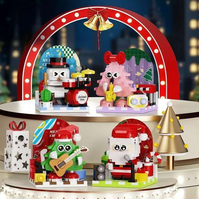 Christmas-themed building block set, featuring 4 styles of band desktop display models, interlocking block decorative accessorie