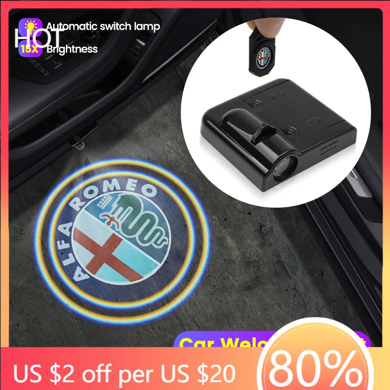Hub Caps LED Wireless Car Welcome Lights Car Door HD Projector Lamp For Alfa Romeo Giulia 159 156 Stelvio 147 Sportiva Accessori