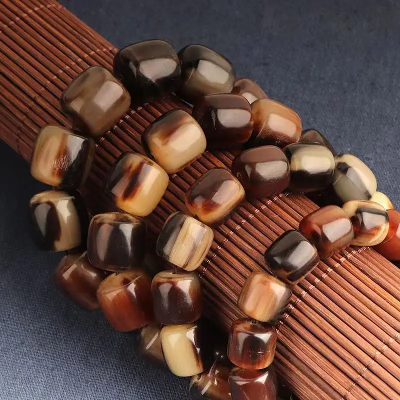 Non-metallic leather bracelet with horn and round beads, single-loop, classic gradient, vintage Tibetan style