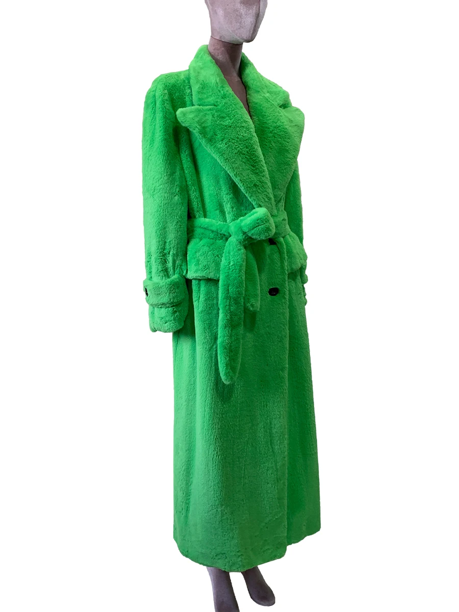 الخريف الشتاء المتضخم سجل إضافي مشرق الأخضر سميكة الدافئة لينة فو الفراء معطف المرأة الزنانير فضفاضة معطف رقيق غير رسمي 2025 #4