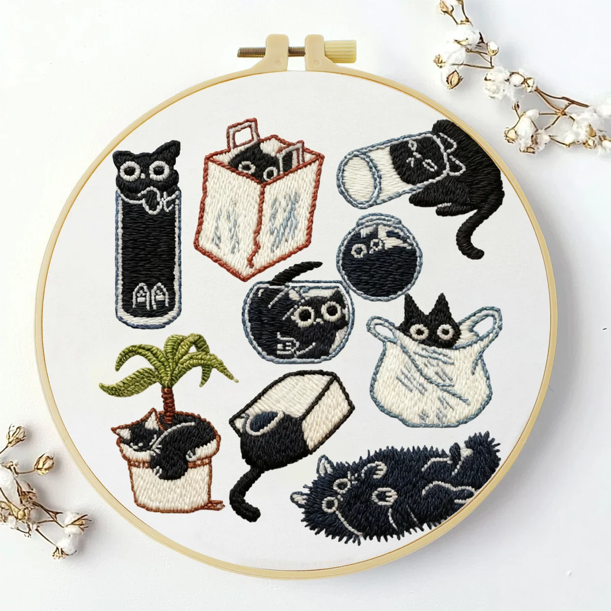 1 Stück 20X20CM/15X15CM 7,87/6,3 Zoll Katzen-Stickerei-Starter-Kit DIY-Kit DIY-Stickerei-Set Handarbeiten Nähkunst Nadelkunst – Detail 2