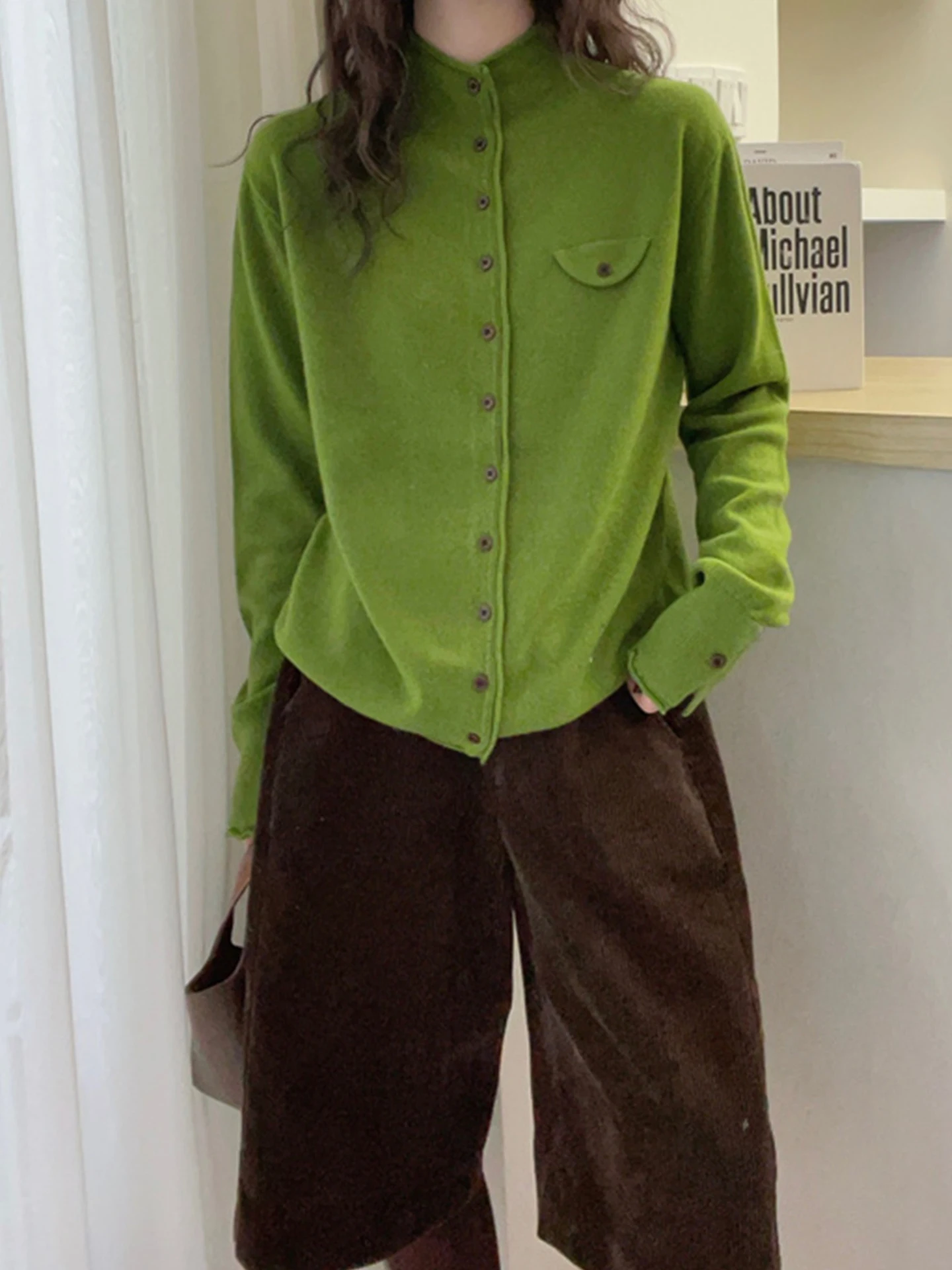 بسيطة محبوك طويل Sve سترة الخريف الشتاء الترفيه Sle زر واحد تصميم النسخة الكورية فضفاضة تناسب المرأة سترة