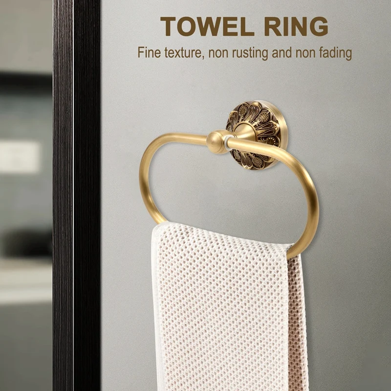 AB47-Cincin Handuk Antik Kuningan Antik Perunggu Mewah Tempat Handuk Mandi Kamar Mandi Gantungan Handuk Terpasang Di Dinding untuk Aksesori Mandi