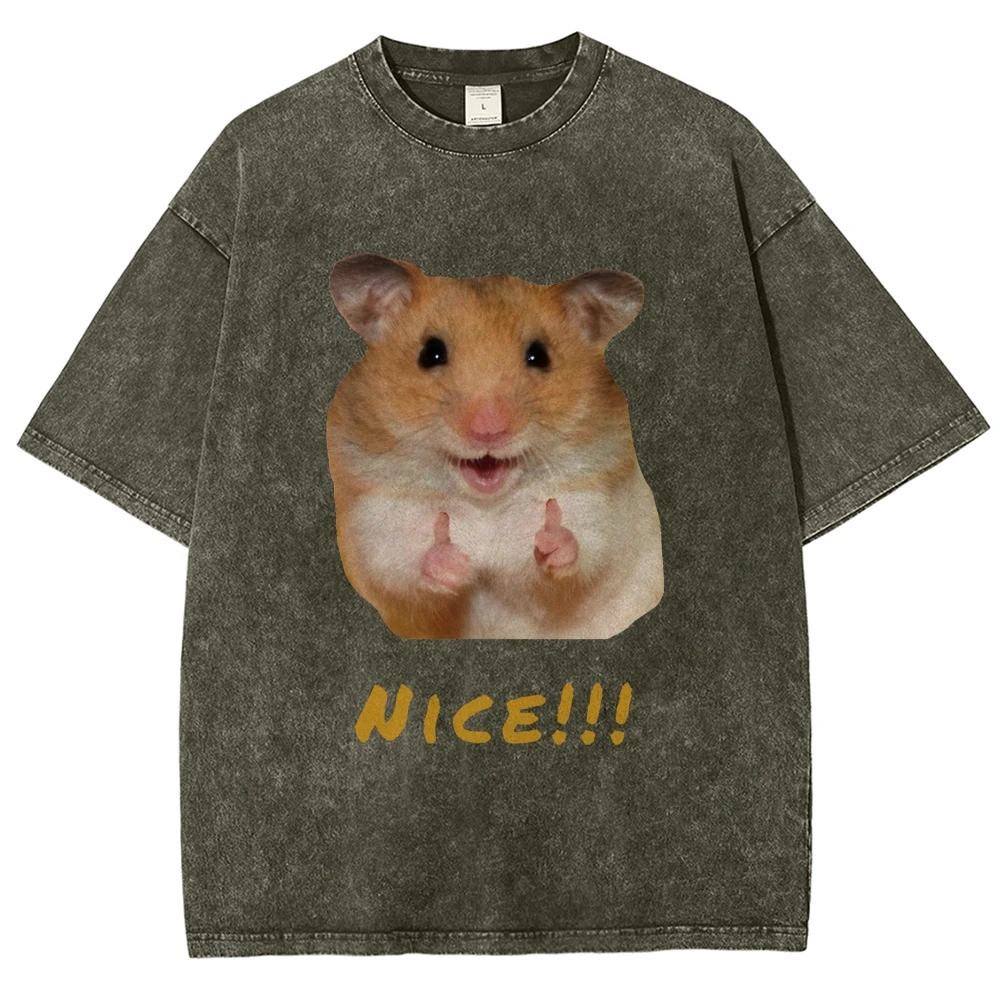 

Cute Hamster Thumbs Up T Shirts Unisex Washed Tees Men Women Casual Nice Short Sleeve Shirts Cotton Oversized T-shirt Streetwear