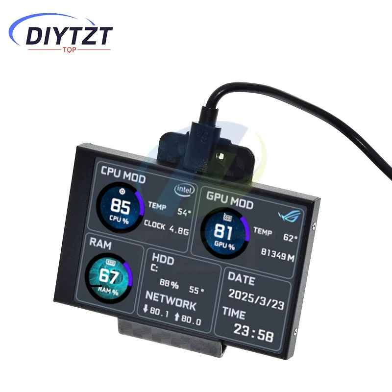 DIYTZT 3.5 นิ้วIPS TYPE-Cรองหน้าจอคอมพิวเตอร์CPU GPU RAM HDD MonitorUSBสําหรับได้อย่างอิสระAIDA64 พร้อมสายUSB