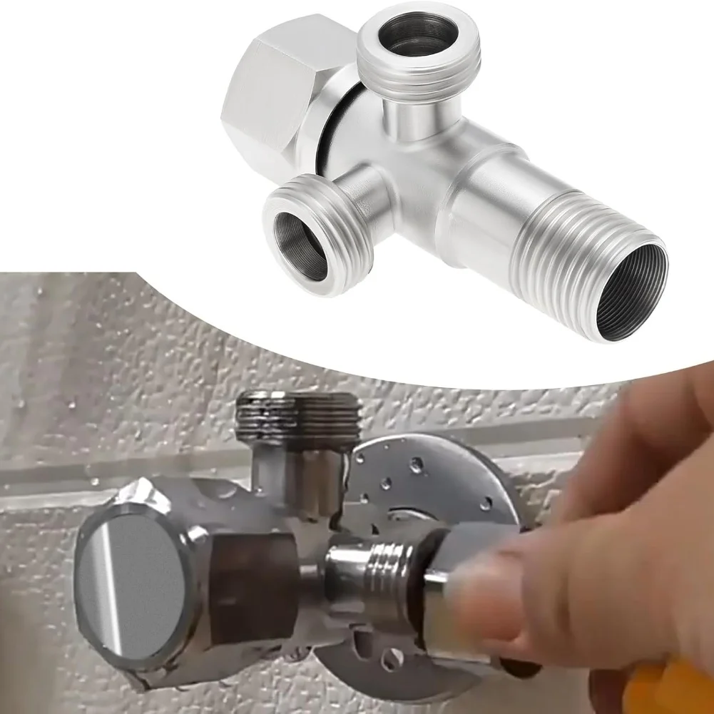 1set Angle Valve With Decorative Cover Stainless Steel 2-Way Double Angle Valve 1/2 Inch 2 Outlets Water Connection Accessories