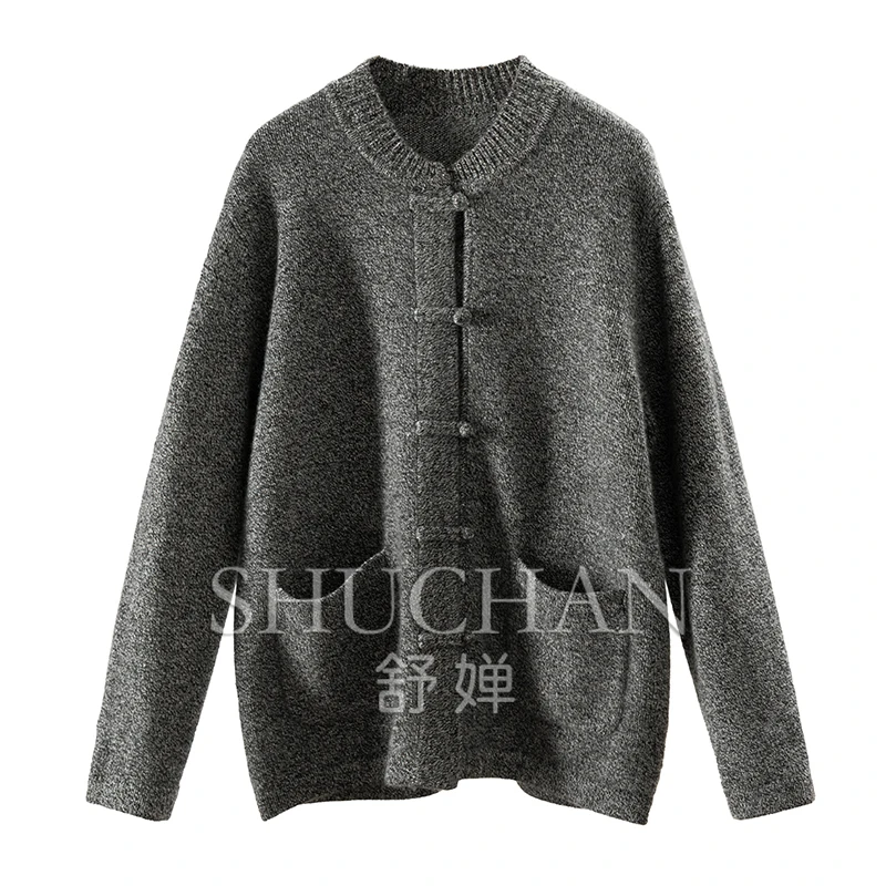 Fancy Yarn 100% Cashmere Sweater Cardigan Jacket Women Thick Warm Sweater Mujer  Casaco Feminino