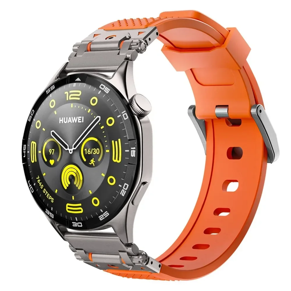 22mm Metal Connector Silicone Band for Huawei Watch GT5/4 46mm Men Sports Strap for HUAWEI WATCH GT5/3pro 46MM Ultimate Bracelet