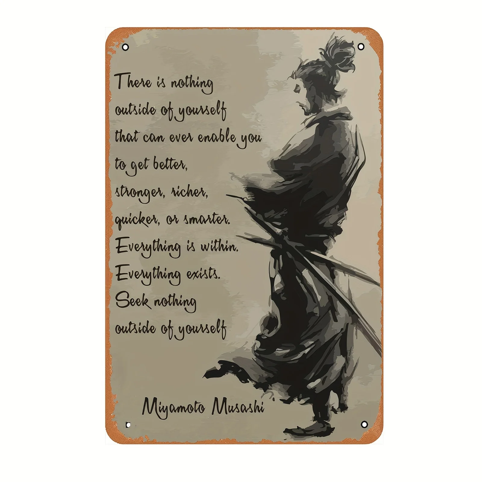 Miyamoto Musashi Samurai Metal Wall Art Decor, Iron Poster Sign with Pre-drilled Holes, UV Protected and Fade Resistant - es