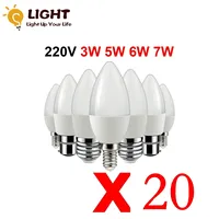 20 Piece Led Candle Bulb C37 3w 5w 6w 7w Warm White Cold White Day Light B22 E14 E27 AC220v-240v 6000k For Home Decoration Lamp