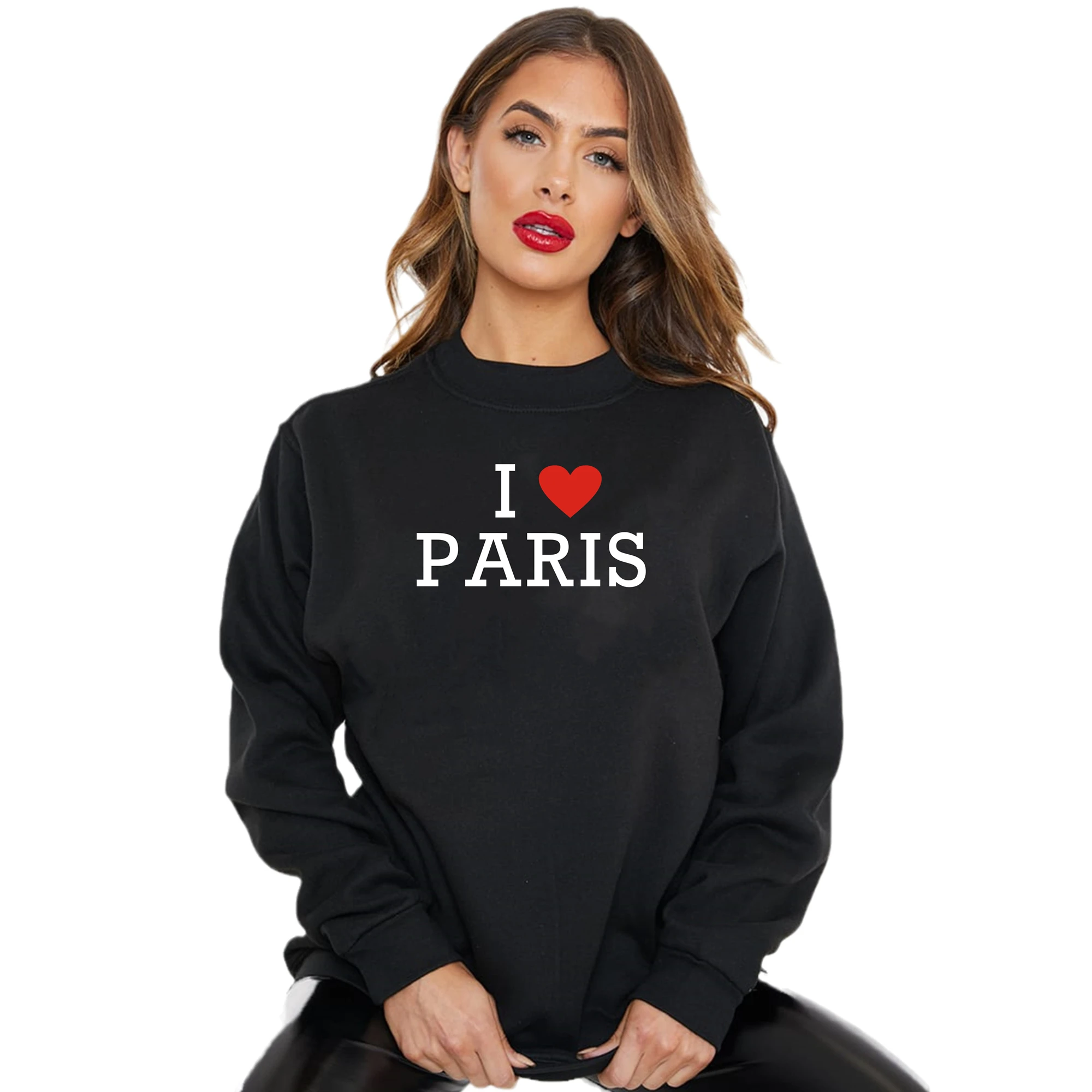 

Threaded Thermal Fabric I Love Paris Women Casual Sweatshirt Hoodie Girl Aesthetic Clothes Autumn and Winter Graphic Top