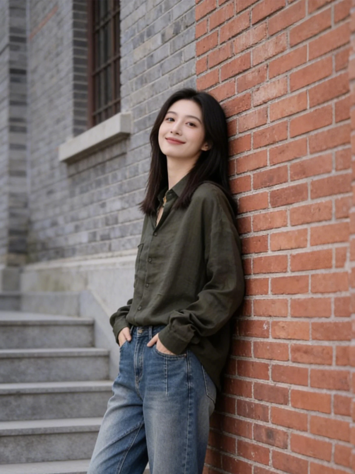 

Casual Pure Color Shirt Women's Fashionable Korean Loose Fit Retro Versatile Turn-down Collar Top Breathable Long Sleeve Shirt