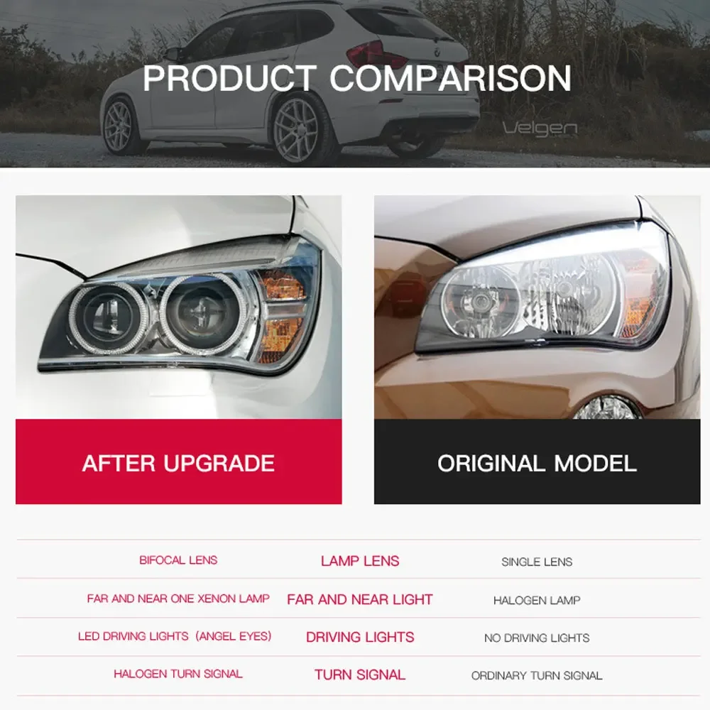 مجموعات المصابيح الأمامية للسيارة BMW X1 E84 2010-2015 المعدلة مع مصباح زينون بعدسة ضوء النهار LED عالي الجودة #6
