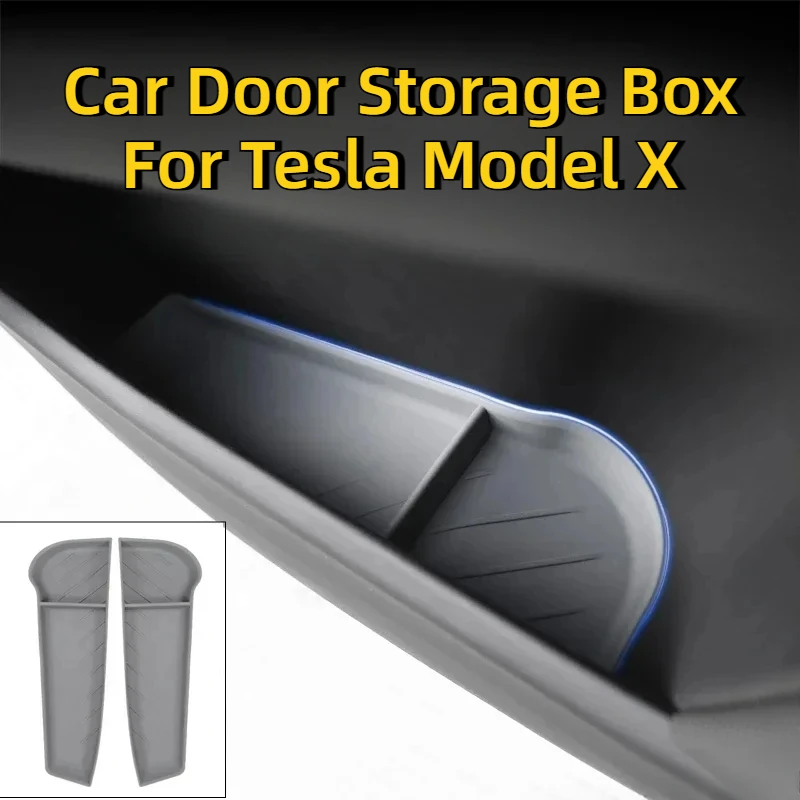 Car Door Storage Box for Tesla Model X Door Side Handle Umbrella Tray Organizer Waterproof Silicone Pad Accessories 2022-2024