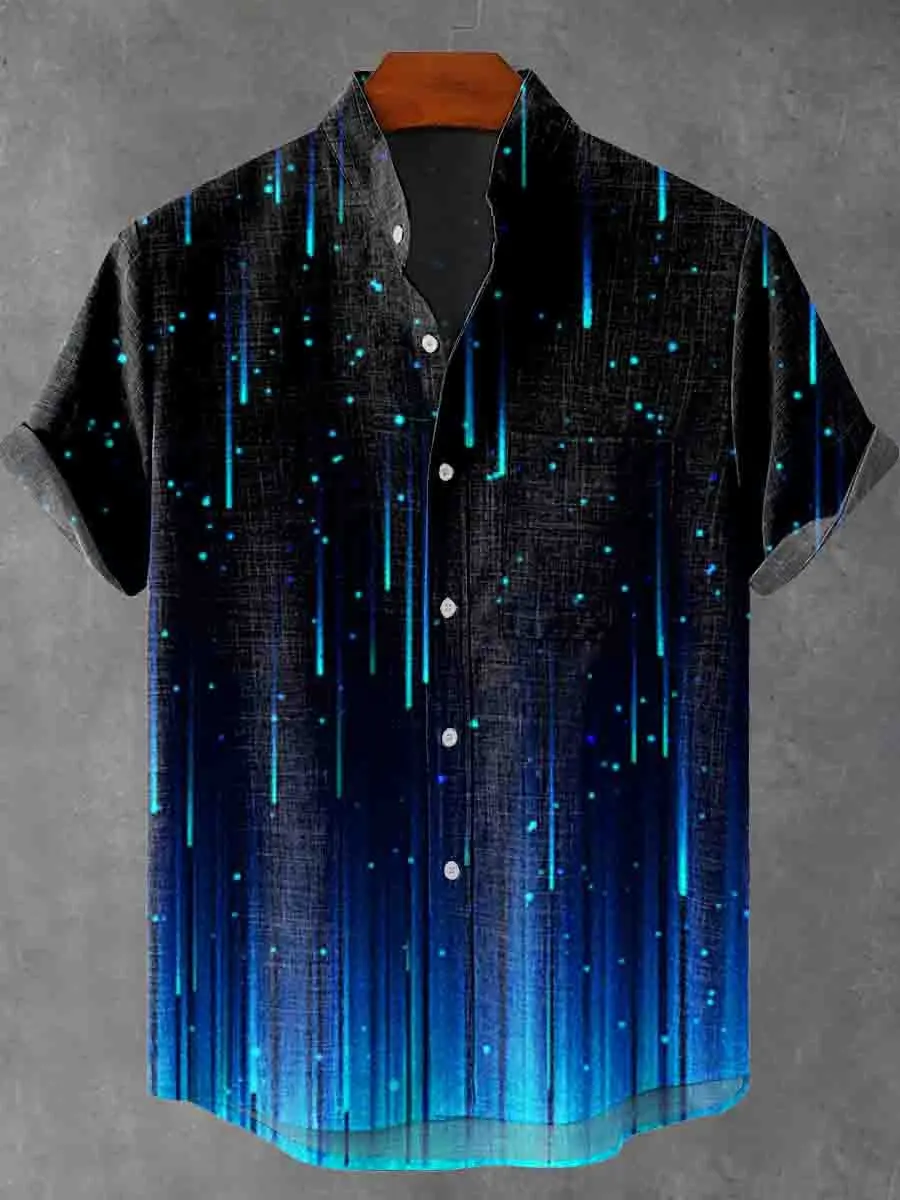 

New Meteor Gradient Art 3D Pattern Printed Casual Button Short Sleeve Printed Shirt Summer Hot Selling Fashion Casual