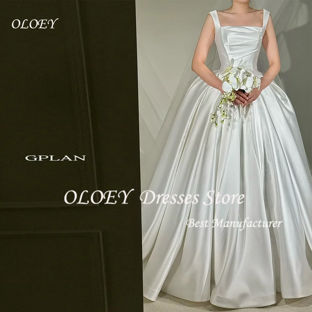 OLOEY Korea Square Neck Satin Lace-up Wedding Dresses 웨딩드레스 Corset Simple Ivory Customized Pretty Bride Gowns Plus Size