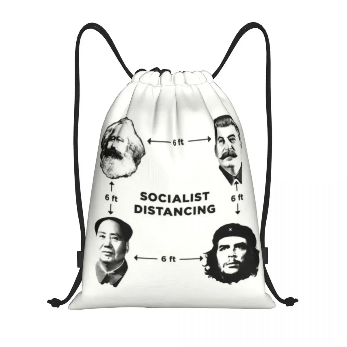 Socialist Distancing Drawstring Backpack Women Sport Gym Sackpack Portable Communism Marx Stalin Mao Guevara Training Bag Sack