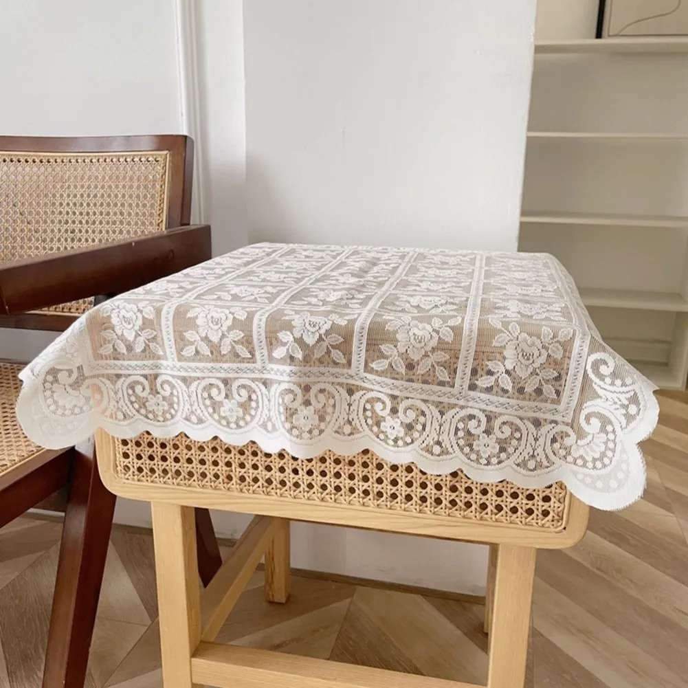 

Nordic White Lace Hollow Tablecloth Vintage Rose Flower Pattern Table Cover Home Party Wedding Dining Table Decorations