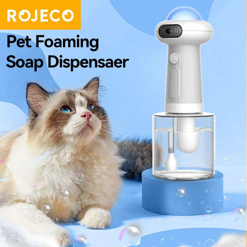 ROJECO Automatic Pet Soap Dispenser Wireless Electric Cat Foaming Machine Dog Cleaning Bath Shampoo Foam Sprayer Pet Supply