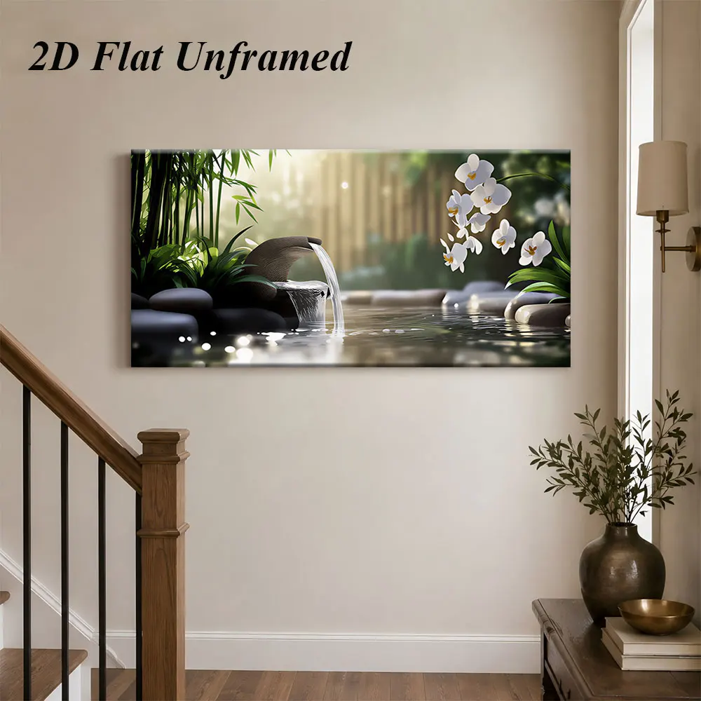 (1PC Unframe)1 modern Chinese Zen style flowing frameless decorative painting with natural water scenery, bamboo and orchid, 2D