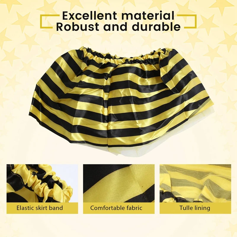 4Pc Bumble Bee Honey Girls Kids Fairy Halloween Fancy Dress Up Party Costume