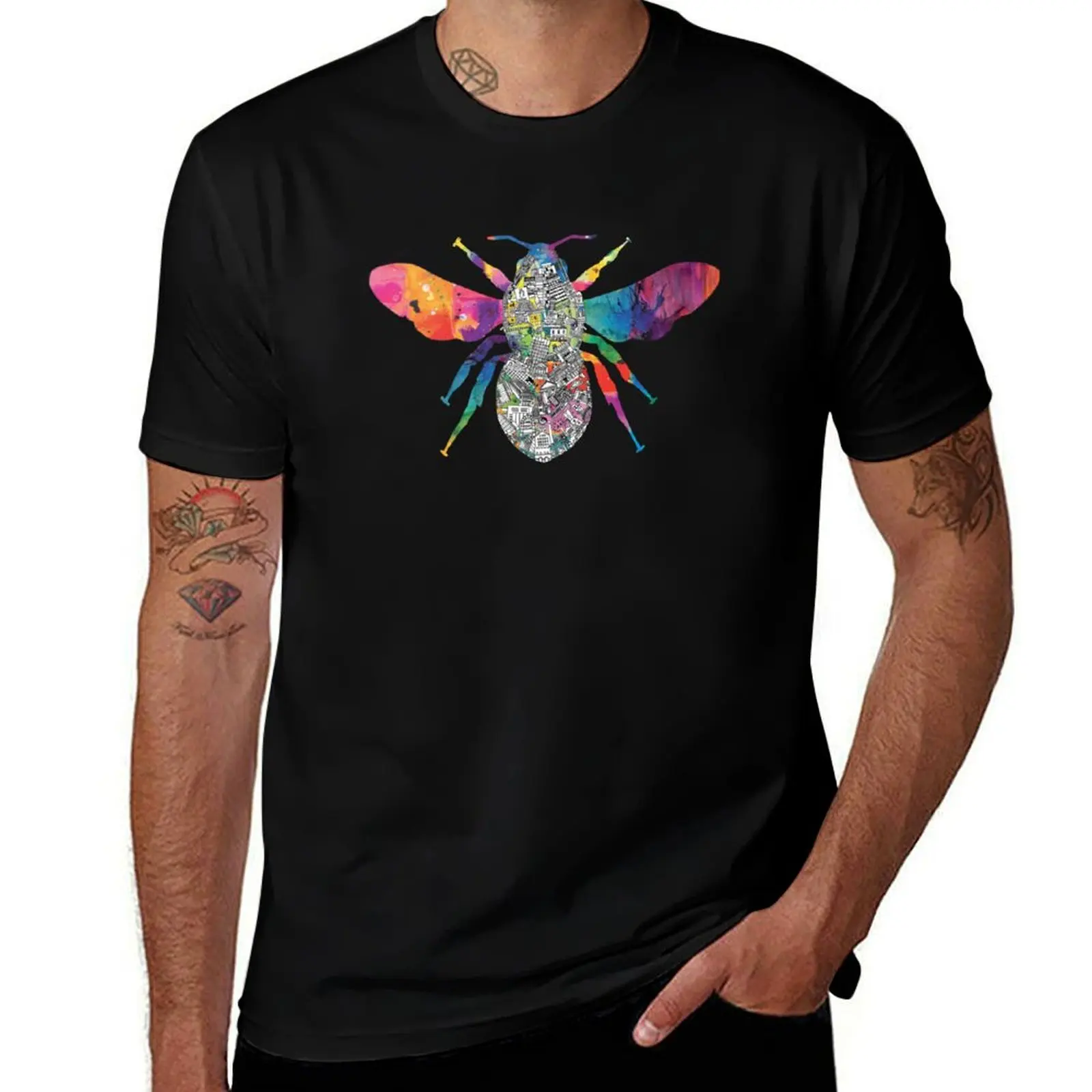 

Illustration Manchester Bee T-Shirt luxury designer summer tops custom t-shirts plus size tops T-shirts for men cotton