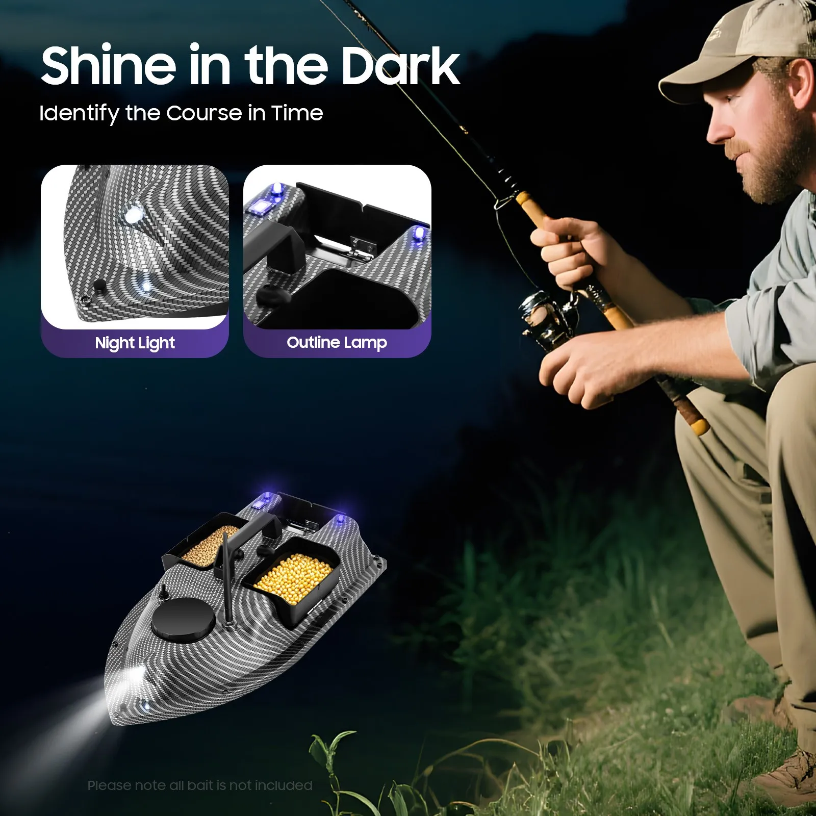 

RC Bait Boat, 600m/1968ft Long-Distance Control Surf Fishing Bait Boat 4.4LBS Loading Capacity with Dual 5200mAh Battery and LCD