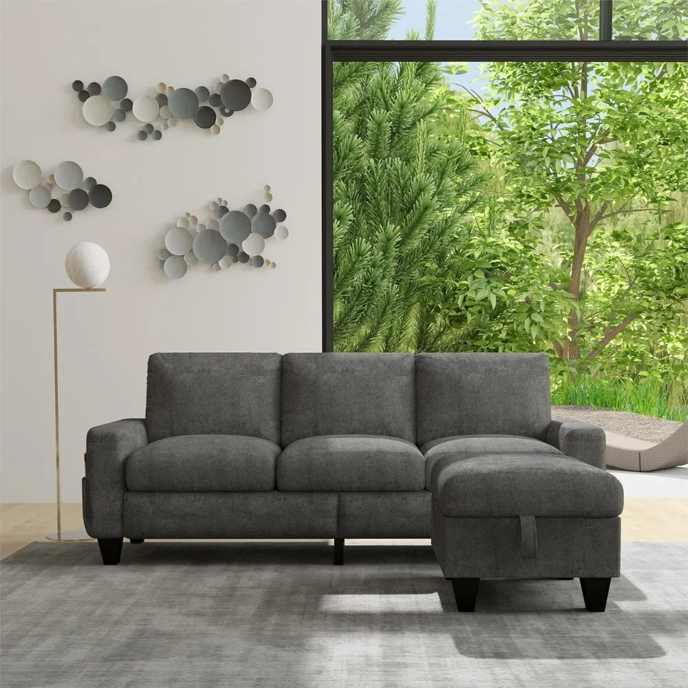 

Sectional Sofa L-Shaped Couch, Snowflake Fabric Couch for Living Room with Reversible Storage Chaise & Side Storage Pockets