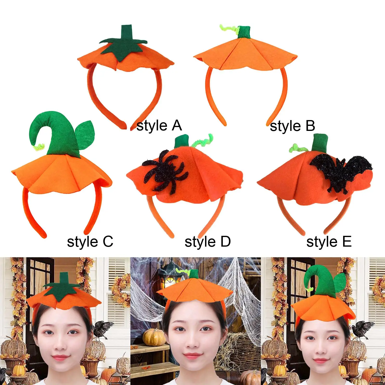 Diadema de Halloween, sombrero de calabaza, aro para el pelo, pelo lindo naranja divertido elástico