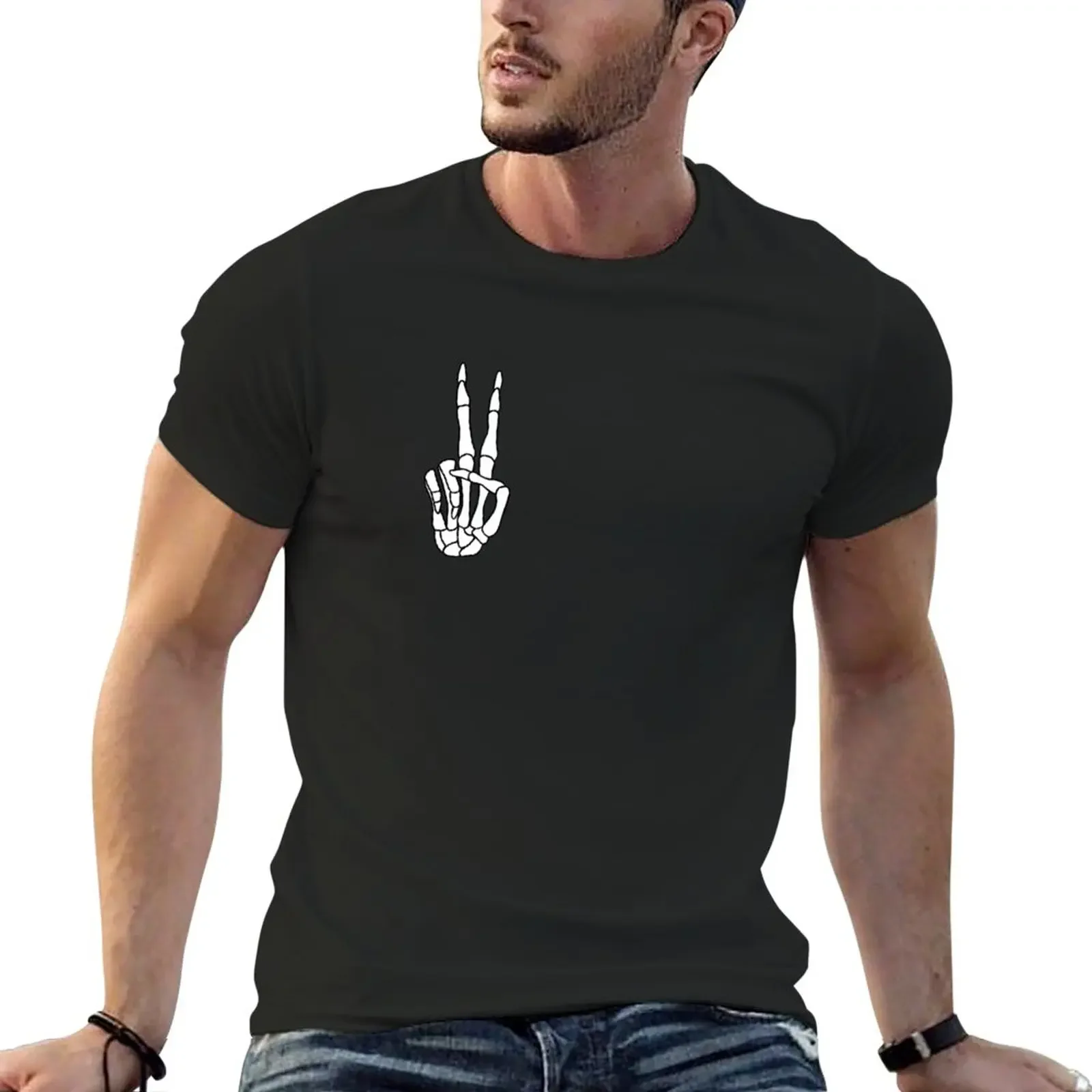 

Peace Sign Skeleton Hand T-Shirt Short sleeve tee customs graphics mens graphic t-shirts big and tall