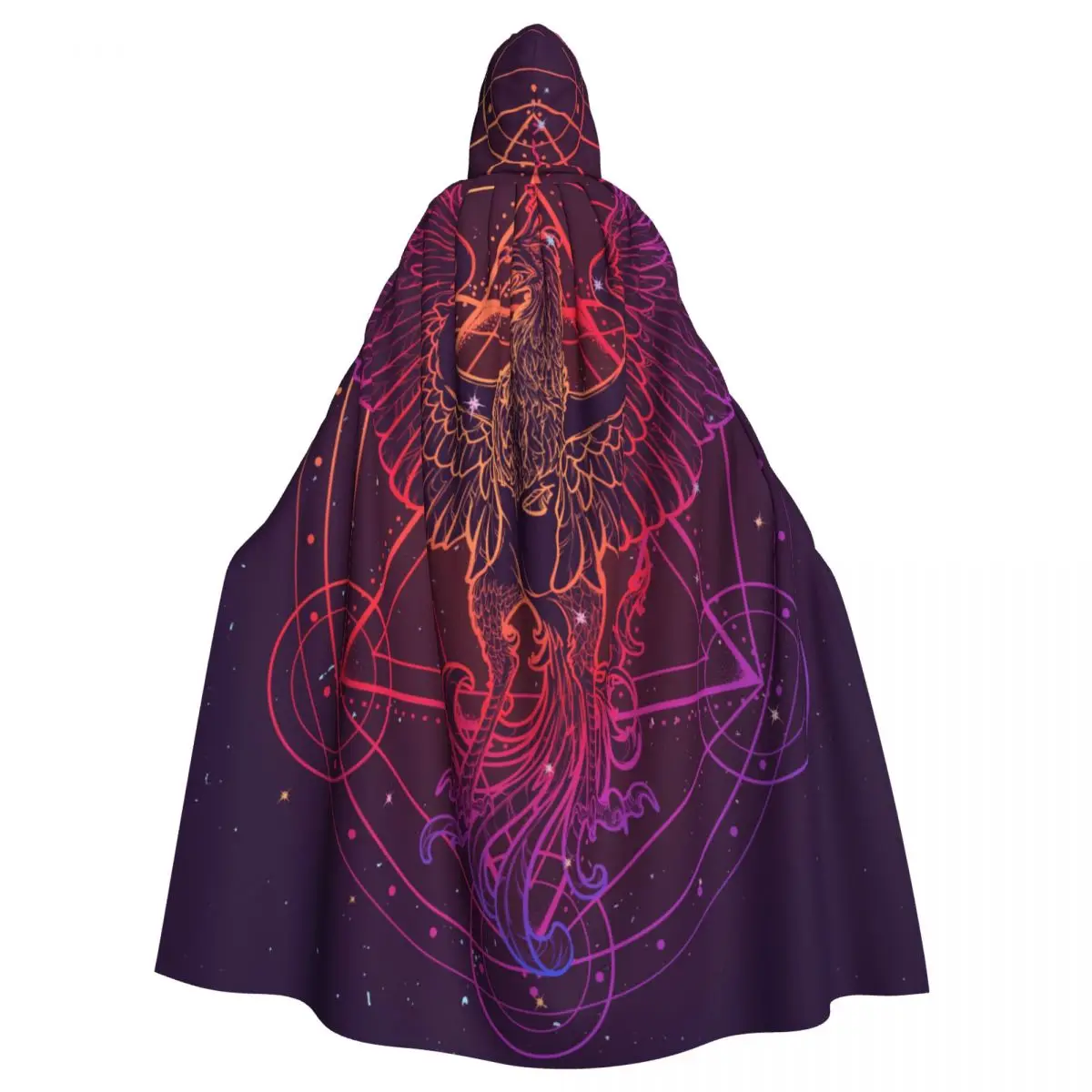 

Adult Cloak Cape Hooded Mythycal Bird Phoenix Alchemy Poster Medieval Costume Witch Wicca Vampire Elf Purim Carnival Party