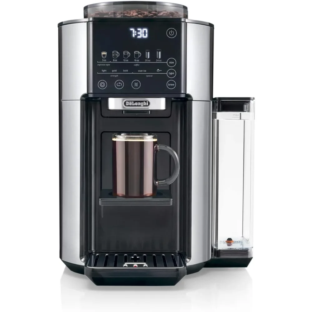 

De'Longhi TrueBrew Drip Coffee Maker, Built in Grinder, Single Serve, 8 oz to 24 oz, Hot or Iced Coffee, Stainless