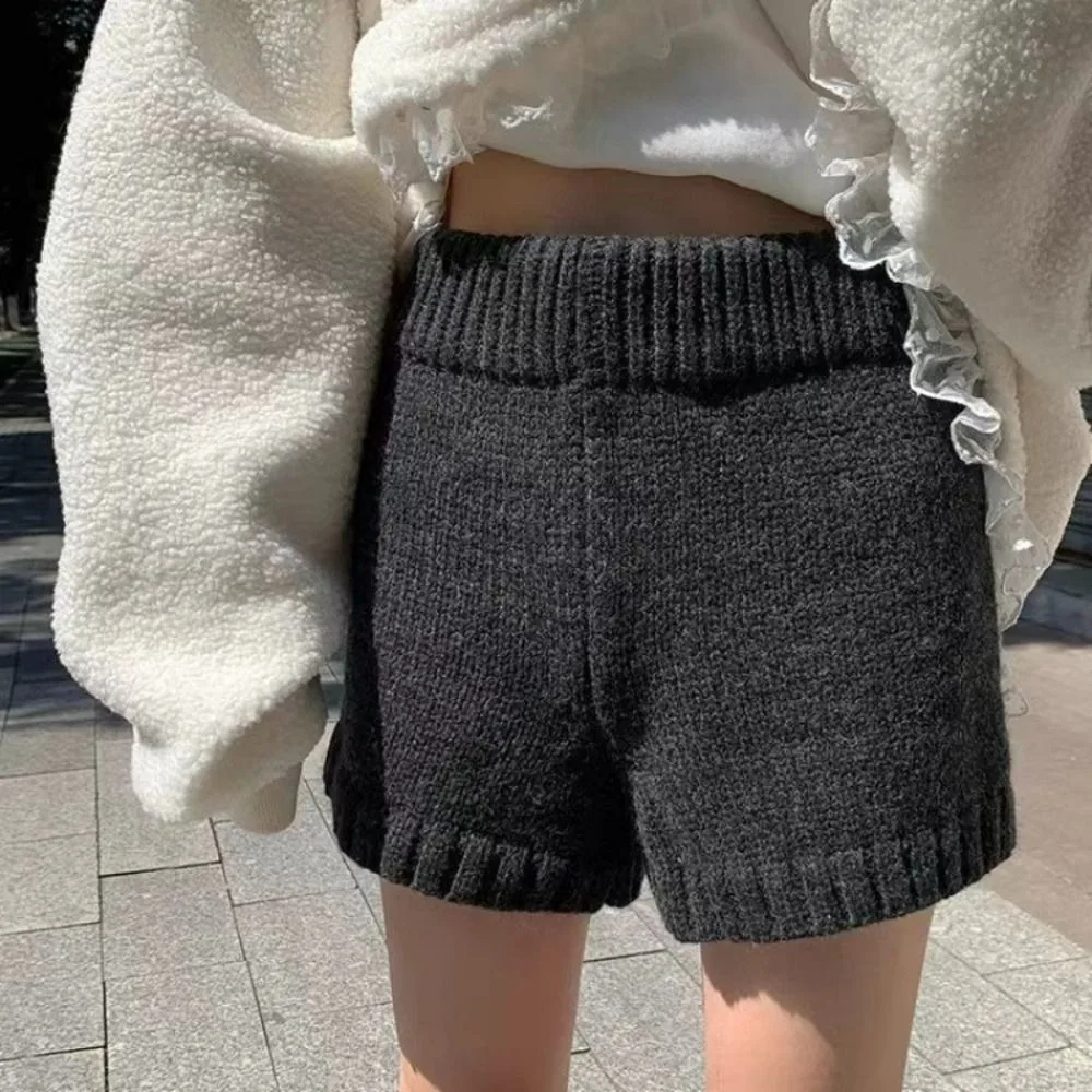 New Loose Knitted Shorts Soft Bodycon Fit High Waist Shorts A-Line Wide Leg Pants Female Fashion