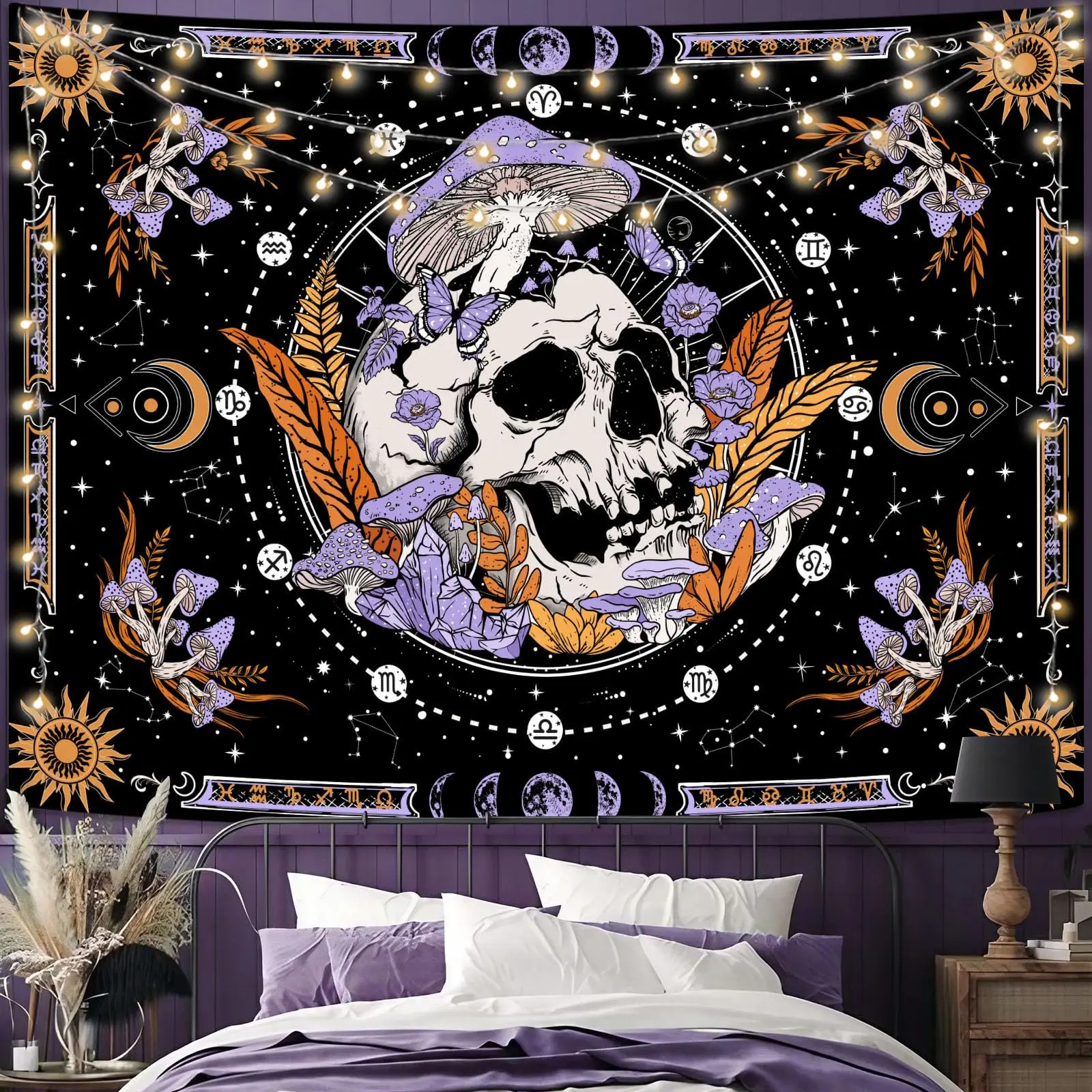 Wandteppich mit Totenkopfmuster – dunkle ästhetische Wandbehang für Schlafzimmer, Wohnzimmer und Party-Dekoration