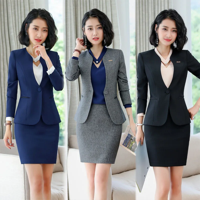 

1903 Long Sleeve Elegant Women's Business Wear Professional Skirt Suit Work Clothes Large Size Suit Business Formal Wear Work Cl