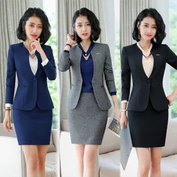 1903 Long Sleeve Elegant Women's Business Wear Professional Skirt Suit Work Clothes Large Size Suit Business Formal Wear Work Cl