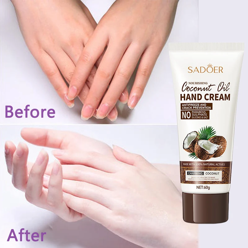 

Sadoer Coconut Oil Hand Cream Moisturizer Crack Heel Foot Cream Improve Dryness Roughness Whitening Nourish Hand Care Lotion 50g