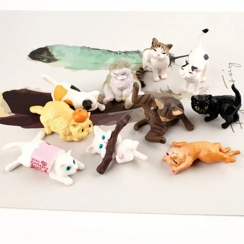 1pcs Cute Cat Miniature Ornaments Kitten Figurines Model Gifts For Kids Children Birthday Desk Car Garden Home Decoration