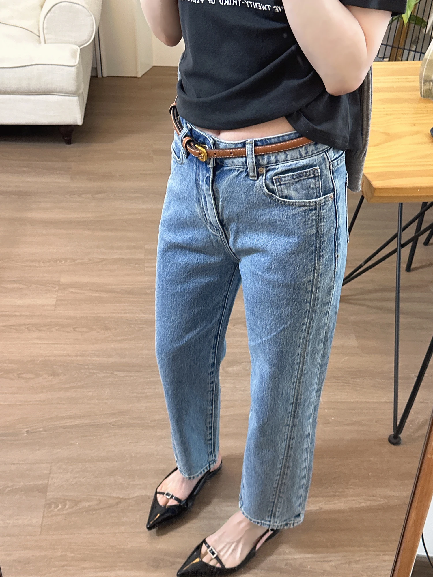 

Высококачественные джинсы из денима с вышивкой, прямые, с цветными вставками, на пуговицах, весенние, женские