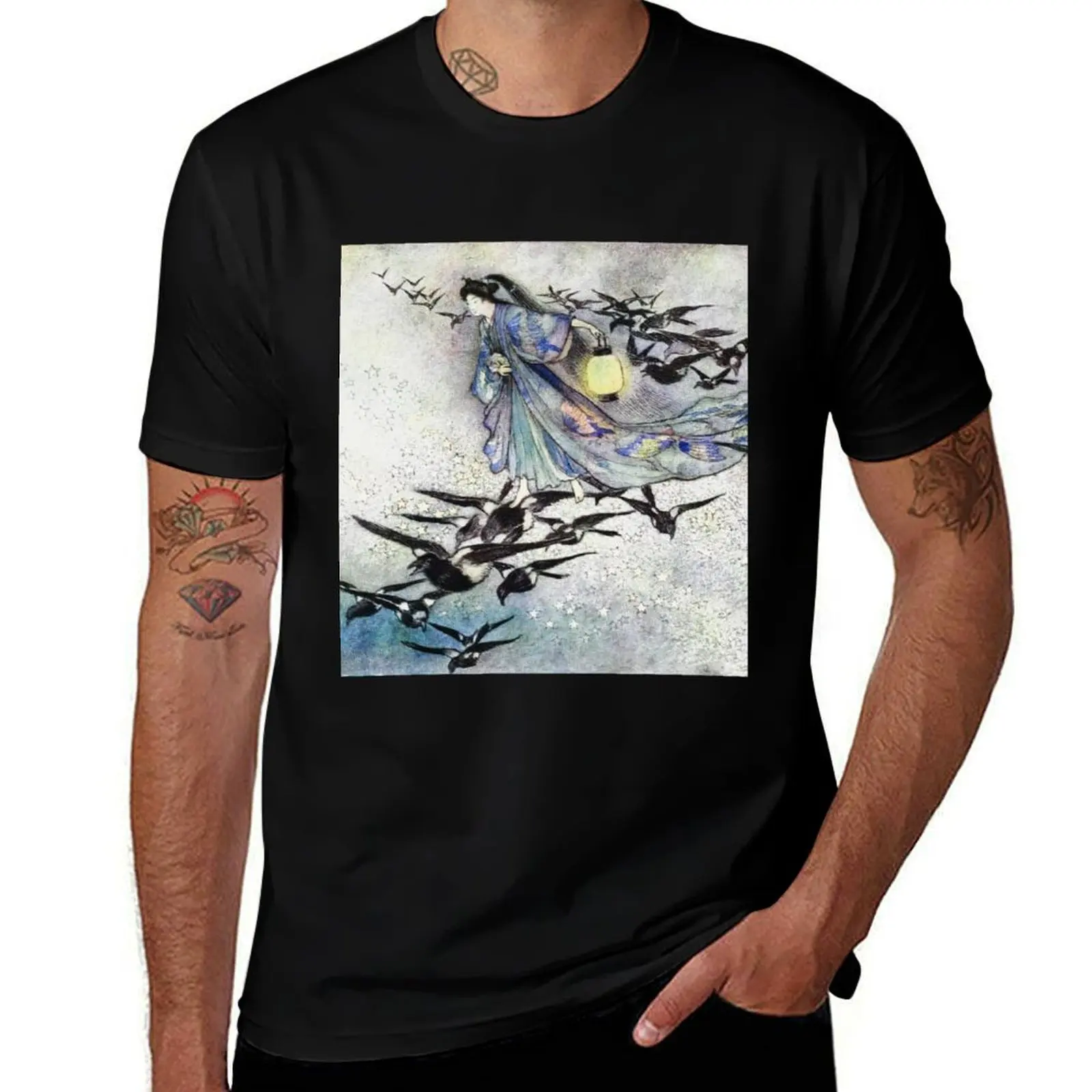 

The Star Lovers Oriental vintage illustration art - Warwick Goble T-Shirt t shirts for man slim fit cotton t shirt man T-shirt
