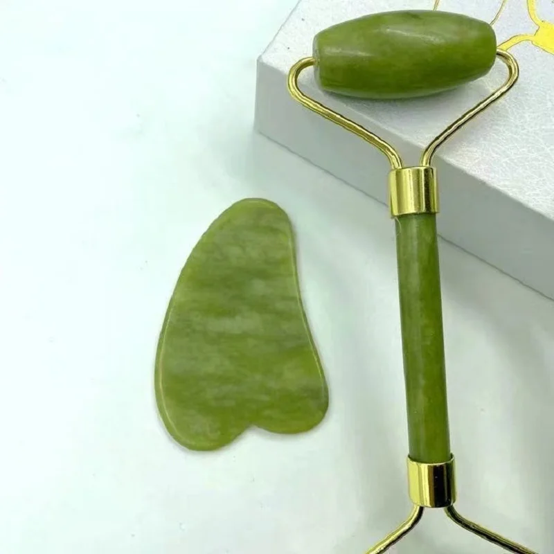 Natural Jade Roller Massager for Face Body Back Foot Massage Roller Facial Liftting Anti-wrinkle Double-end Gua Sha Jade Stone