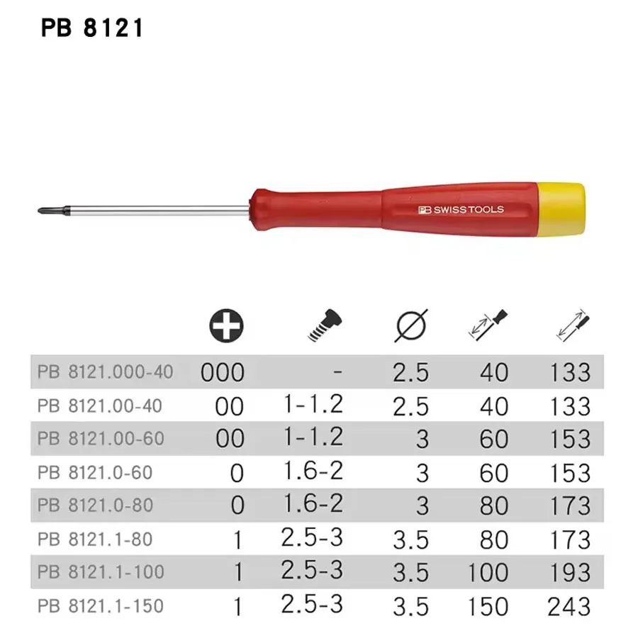 PB SWISS TOOLS 1PCS Precision Phillips Screwdriver with ESD Safe Dissipative Handle Multifunctional Screwdriver PB 8121 Series