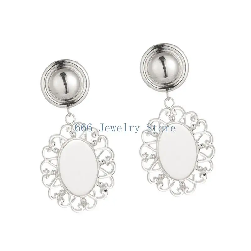 F2TD Retro Inspire Oval Cutout Earrings Sturdy Alloy for Sensitive Ears