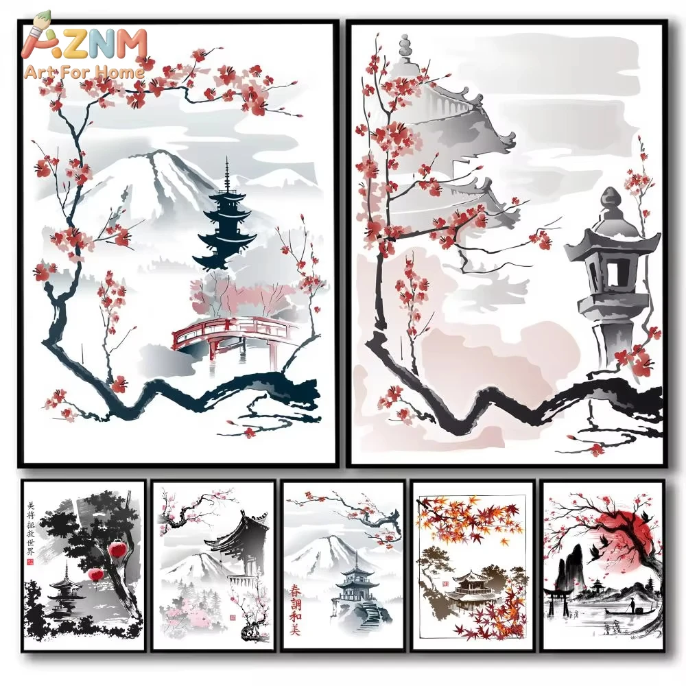 

1pc Japanese Pagoda Landscape Poster Holiday Gifts Decoration Designed For Home Restaurant Office Space Wall Art