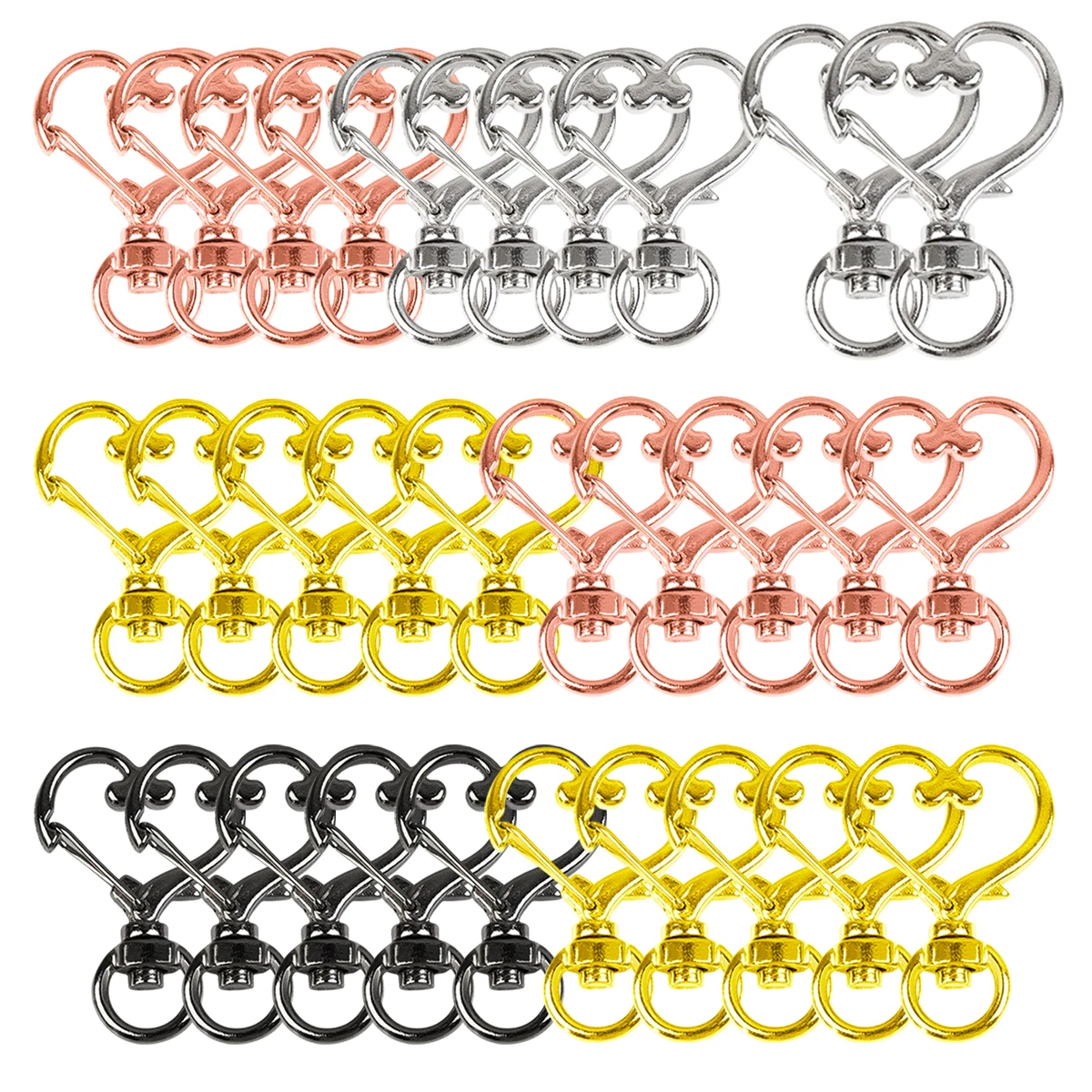 5/10/15/25/40/60Pcs Heart-Shaped Swivel Snap Hooks Metal Spring Snap Keychains Heart Clips Trigger for Lanyard Jewelry Charms