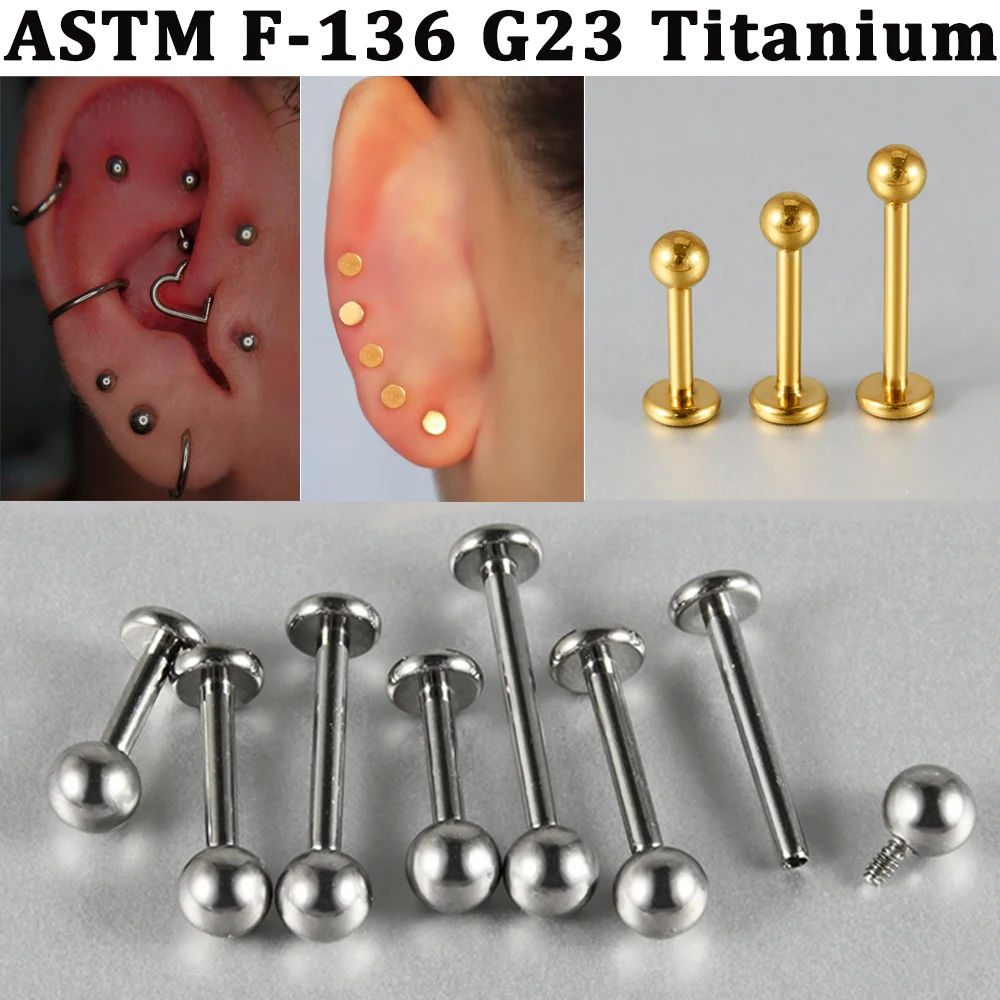 10 Stück G23 Massives Titan Kugelkopf-Labret 16G Innengewinde Piercing Ohr Tragus Helix Knorpel Flacher Rücken Ohrring